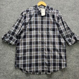 James Campbell Shirt Men's Size XL Black Blue White Plaid Long Sleeve Button-Up